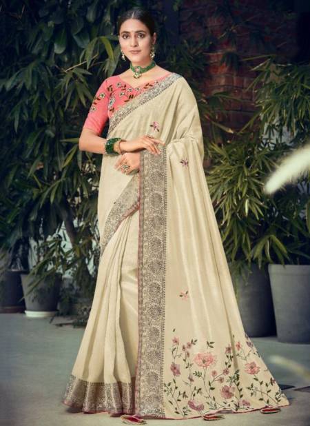 Cream Colour 5D LAJRI Heavy Wedding Wear Soft Cotton Designer Saree Collection 11629